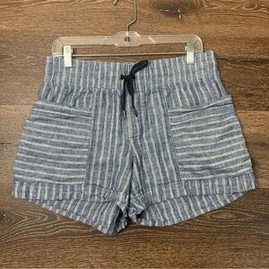Athleta womens cabo linen blue stripe drawstring shorts 8